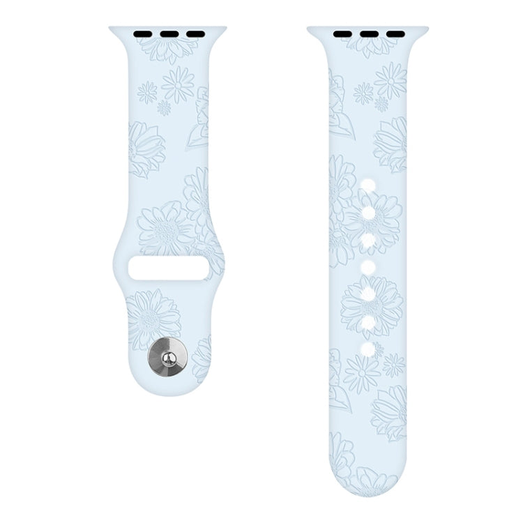 Sunflower Embossing Silicone Watchband For Apple Watch Series, 7 41mm / 6&amp;SE&amp;5&amp;4 40mm / 3&amp;2&amp;1 38mm, 7 45mm / 6&amp;SE&amp;5&amp;4 44mm / 3&amp;2&amp;1 42mm