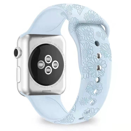 Sunflower Embossing Silicone Watchband For Apple Watch Series, 7 41mm / 6&SE&5&4 40mm / 3&2&1 38mm, 7 45mm / 6&SE&5&4 44mm / 3&2&1 42mm