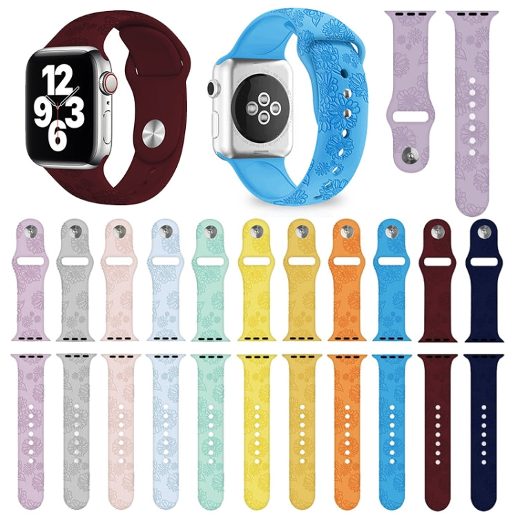 Sunflower Embossing Silicone Watchband For Apple Watch Series, 7 41mm / 6&amp;SE&amp;5&amp;4 40mm / 3&amp;2&amp;1 38mm, 7 45mm / 6&amp;SE&amp;5&amp;4 44mm / 3&amp;2&amp;1 42mm