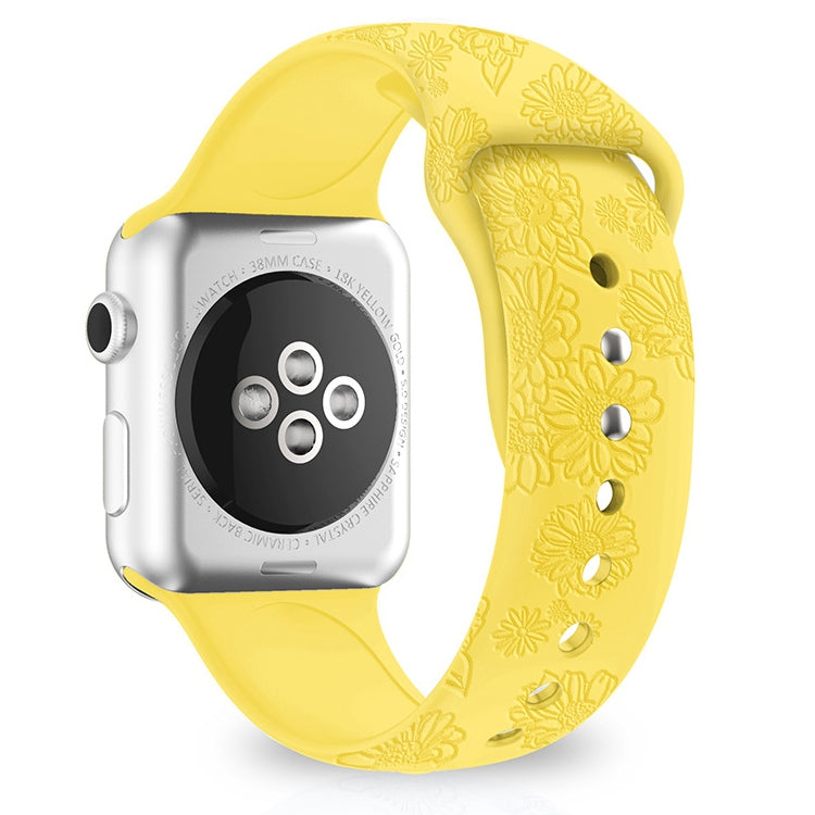 Sunflower Embossing Silicone Watchband For Apple Watch Series, 7 41mm / 6&amp;SE&amp;5&amp;4 40mm / 3&amp;2&amp;1 38mm, 7 45mm / 6&amp;SE&amp;5&amp;4 44mm / 3&amp;2&amp;1 42mm