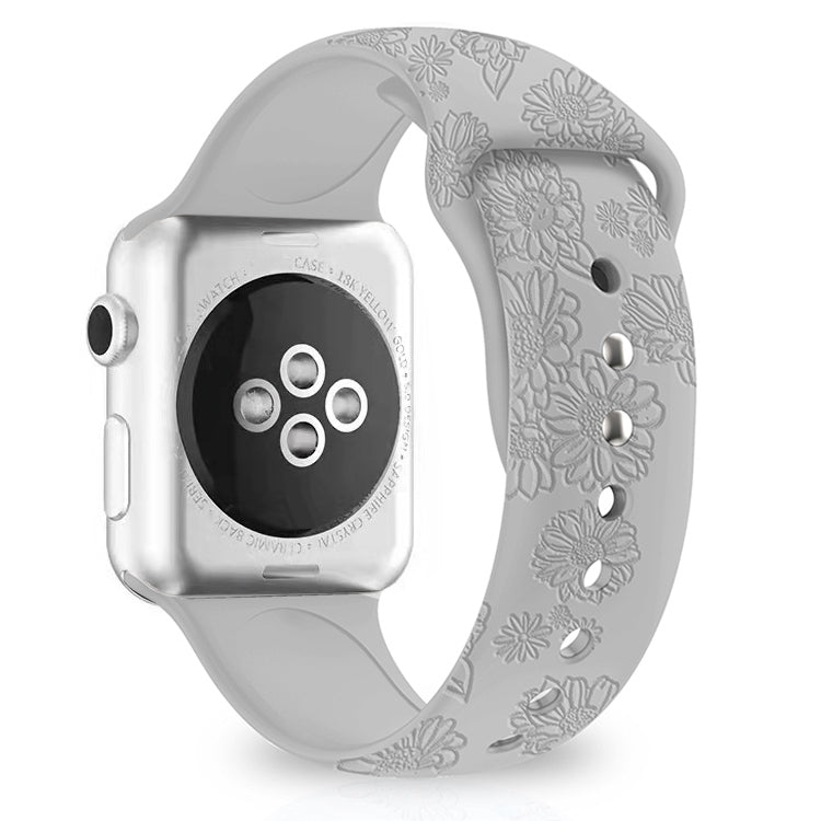 Sunflower Embossing Silicone Watchband For Apple Watch Series, 7 41mm / 6&amp;SE&amp;5&amp;4 40mm / 3&amp;2&amp;1 38mm, 7 45mm / 6&amp;SE&amp;5&amp;4 44mm / 3&amp;2&amp;1 42mm