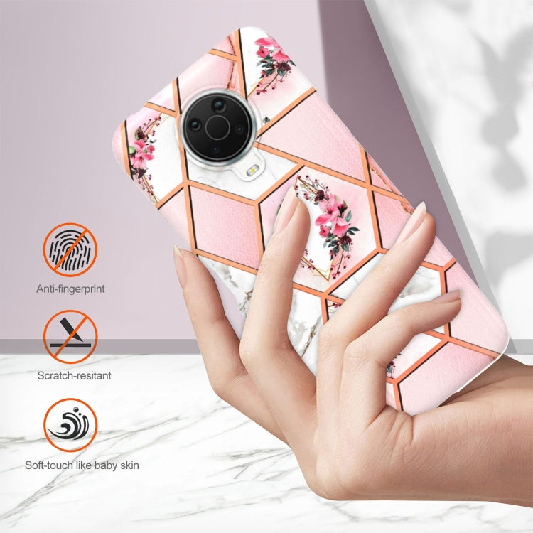 Electroplating Splicing Marble Flower Pattern TPU Shockproof Phone Case