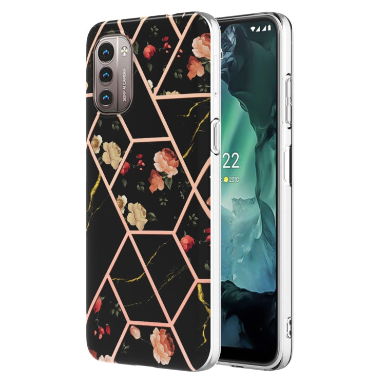 Electroplating Splicing Marble Flower Pattern TPU Shockproof Phone Case