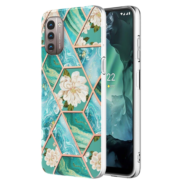 Electroplating Splicing Marble Flower Pattern TPU Shockproof Phone Case