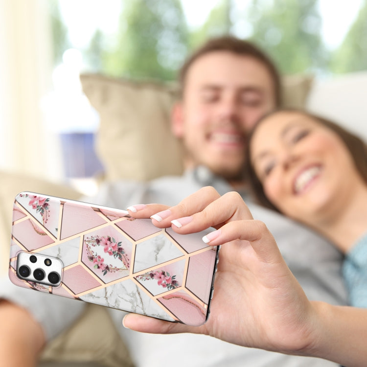 Electroplating Splicing Marble Flower Pattern TPU Shockproof Phone Case