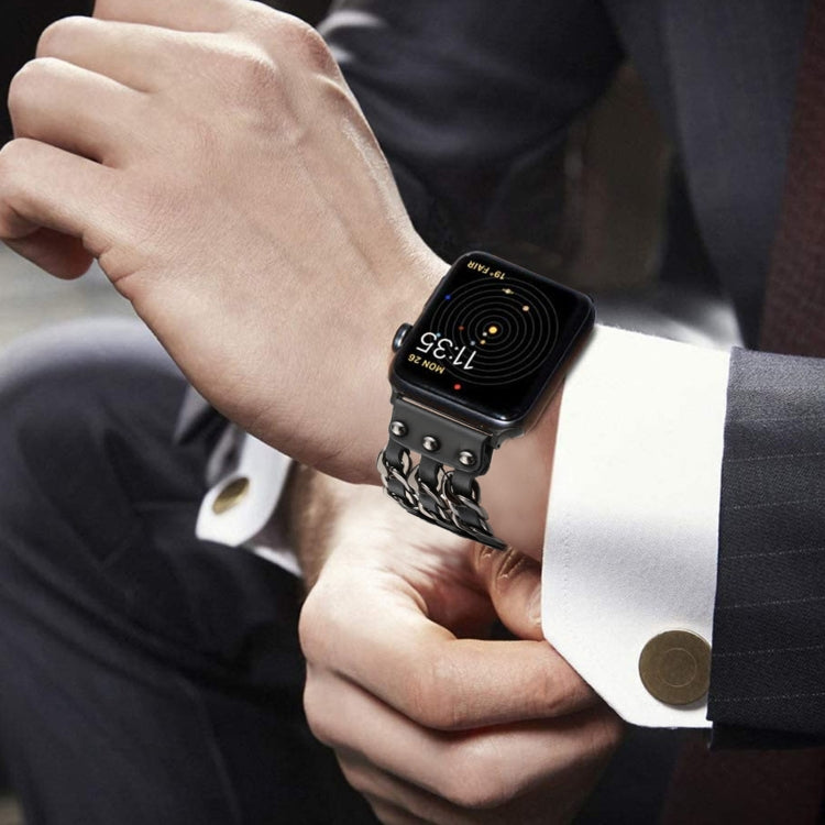 Genuine Leather Male Style Watchband For Apple Watch Series, 7 41mm / 6&amp;SE&amp;5&amp;4 40mm / 3&amp;2&amp;1 38mm, 7 45mm / 6&amp;SE&amp;5&amp;4 44mm / 3&amp;2&amp;1 42mm