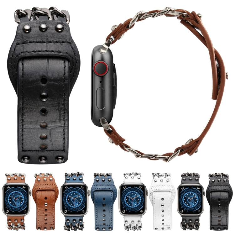 Genuine Leather Male Style Watchband For Apple Watch Series, 7 41mm / 6&amp;SE&amp;5&amp;4 40mm / 3&amp;2&amp;1 38mm, 7 45mm / 6&amp;SE&amp;5&amp;4 44mm / 3&amp;2&amp;1 42mm