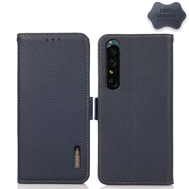 KHAZNEH Side-Magnetic Litchi Genuine Leather RFID Phone Case, For vivo Y75 5G, For Sony Xperia 1 IV