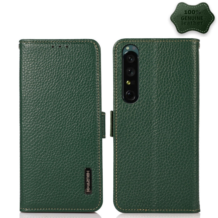 KHAZNEH Side-Magnetic Litchi Genuine Leather RFID Phone Case, For vivo Y75 5G, For Sony Xperia 1 IV