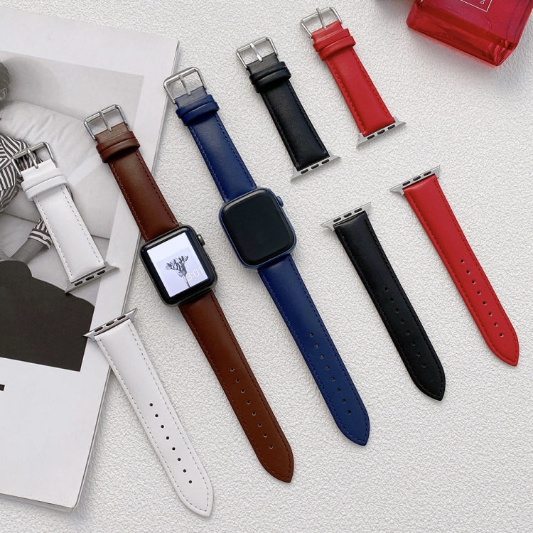 Glossy Leather Watchband For Apple Watch Series, 7 41mm / 6&amp;SE&amp;5&amp;4 40mm / 3&amp;2&amp;1 38mm, 7 45mm / 6&amp;SE&amp;5&amp;4 44mm / 3&amp;2&amp;1 42mm