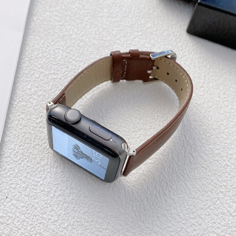 Glossy Leather Watchband For Apple Watch Series, 7 41mm / 6&amp;SE&amp;5&amp;4 40mm / 3&amp;2&amp;1 38mm, 7 45mm / 6&amp;SE&amp;5&amp;4 44mm / 3&amp;2&amp;1 42mm