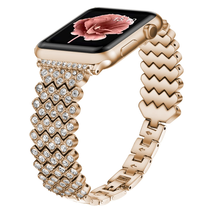 Heart Diamond Metal Watchband For Apple Watch Series, 7 41mm / 6&amp;SE&amp;5&amp;4 40mm / 3&amp;2&amp;1 38mm, 7 45mm / 6&amp;SE&amp;5&amp;4 44mm / 3&amp;2&amp;1 42mm