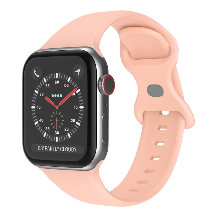 Butterfly Buckle Silicone Watchband, Size: L For Apple Watch Series, 7 41mm / 6&SE&5&4 40mm / 3&2&1 38mm