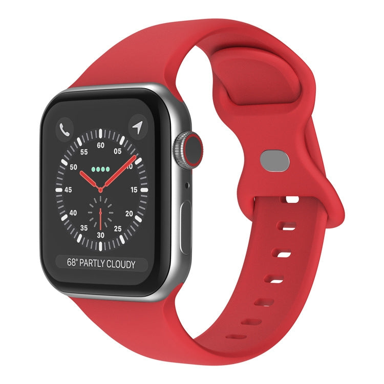 Butterfly Buckle Silicone Watchband, Size: L For Apple Watch Series, 7 45mm / 6&SE&5&4 44mm / 3&2&1 42mm