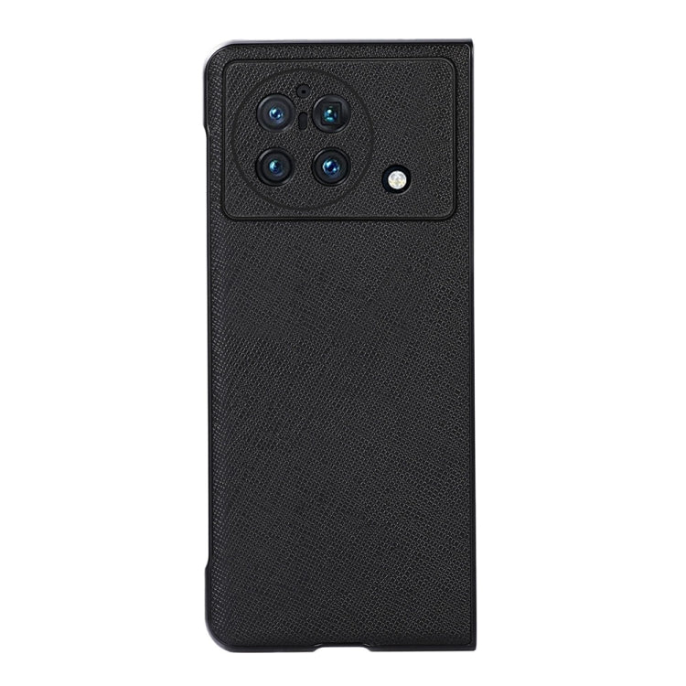 Accurate Hole Cross Texture Genuine Leather Phone Case, For vivo X Fold