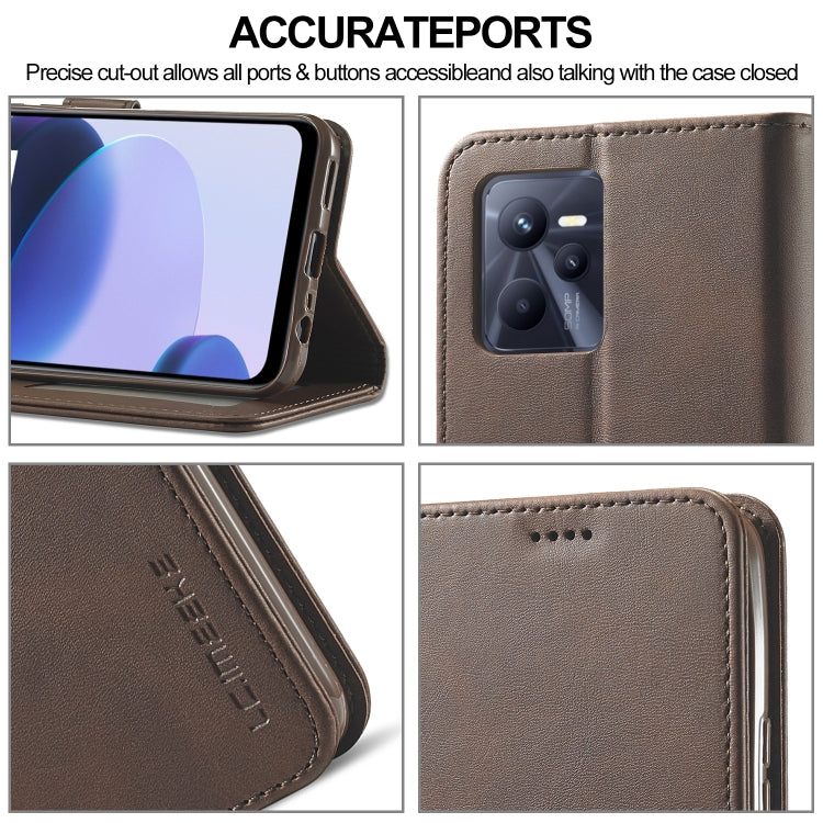 LC.IMEEKE Calf Texture Leather Phone Case, For OPPO Realme C35