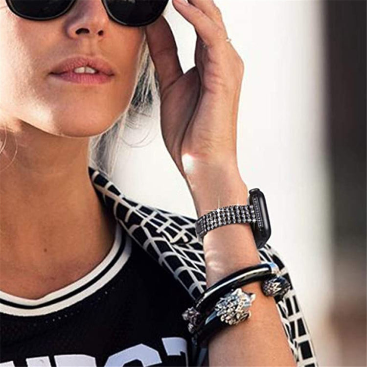 Four-row Diamond-set Metal Watchband For Apple Watch Series, 7 41mm / 6&amp;SE&amp;5&amp;4 40mm / 3&amp;2&amp;1 38mm, 7 45mm / 6&amp;SE&amp;5&amp;4 44mm / 3&amp;2&amp;1 42mm