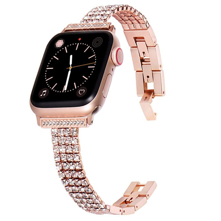 Four-row Diamond-set Metal Watchband For Apple Watch Series, 7 41mm / 6&amp;SE&amp;5&amp;4 40mm / 3&amp;2&amp;1 38mm, 7 45mm / 6&amp;SE&amp;5&amp;4 44mm / 3&amp;2&amp;1 42mm