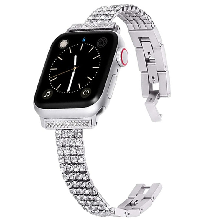 Four-row Diamond-set Metal Watchband For Apple Watch Series, 7 41mm / 6&amp;SE&amp;5&amp;4 40mm / 3&amp;2&amp;1 38mm, 7 45mm / 6&amp;SE&amp;5&amp;4 44mm / 3&amp;2&amp;1 42mm
