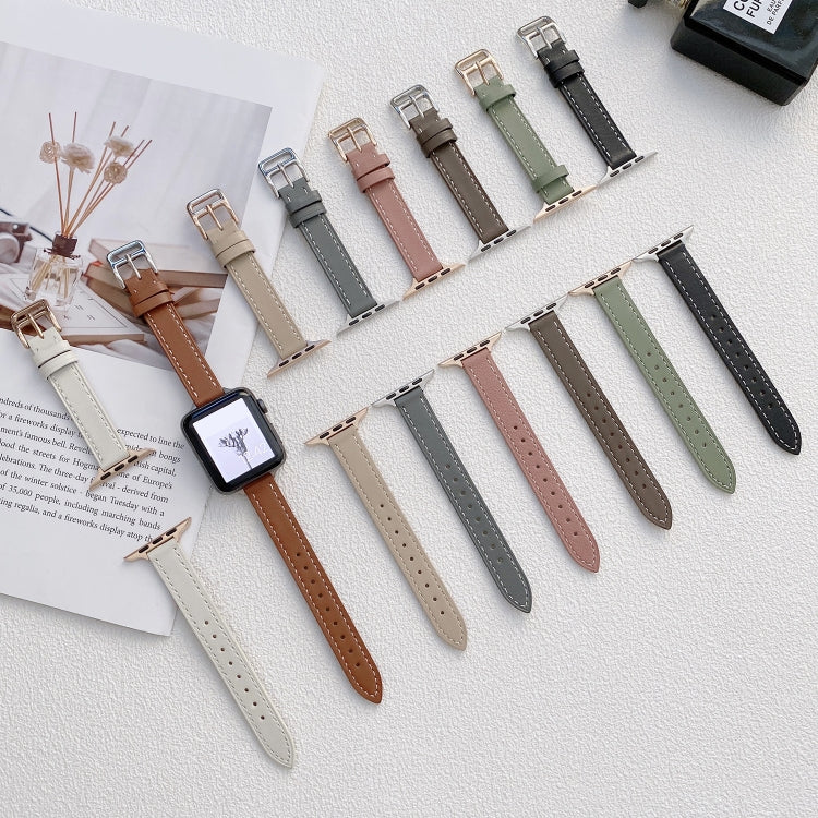 Plain Leather Watchband For Apple Watch Series, 7 41mm / 6&amp;SE&amp;5&amp;4 40mm / 3&amp;2&amp;1 38mm, 7 45mm / 6&amp;SE&amp;5&amp;4 44mm / 3&amp;2&amp;1 42mm