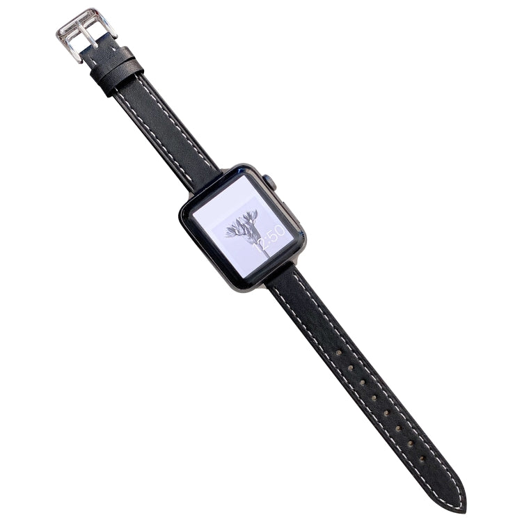 Plain Leather Watchband For Apple Watch Series, 7 41mm / 6&amp;SE&amp;5&amp;4 40mm / 3&amp;2&amp;1 38mm, 7 45mm / 6&amp;SE&amp;5&amp;4 44mm / 3&amp;2&amp;1 42mm