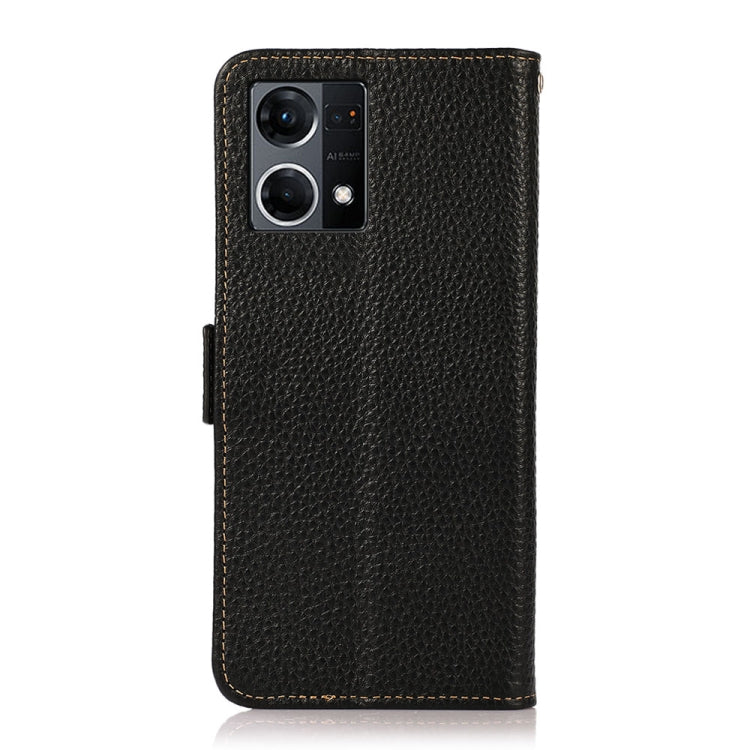 KHAZNEH Side-Magnetic Litchi Genuine Leather RFID Phone Case, For OPPO Reno7 4G Global/F21 Pro 4G, For Samsung Galaxy M53 5G