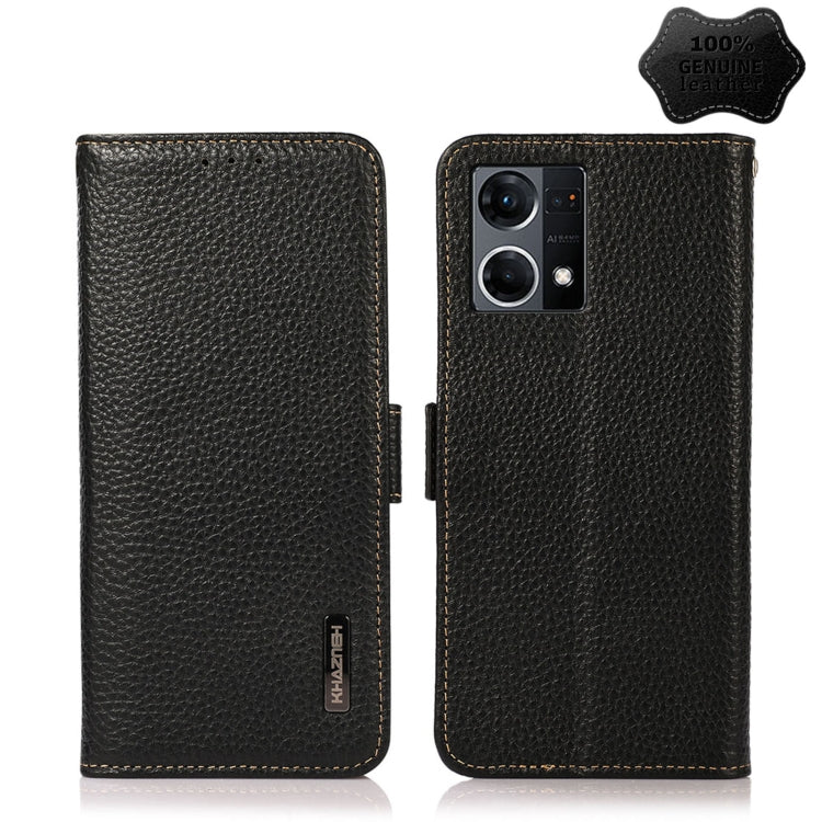 KHAZNEH Side-Magnetic Litchi Genuine Leather RFID Phone Case, For OPPO Reno7 4G Global/F21 Pro 4G, For Samsung Galaxy M53 5G