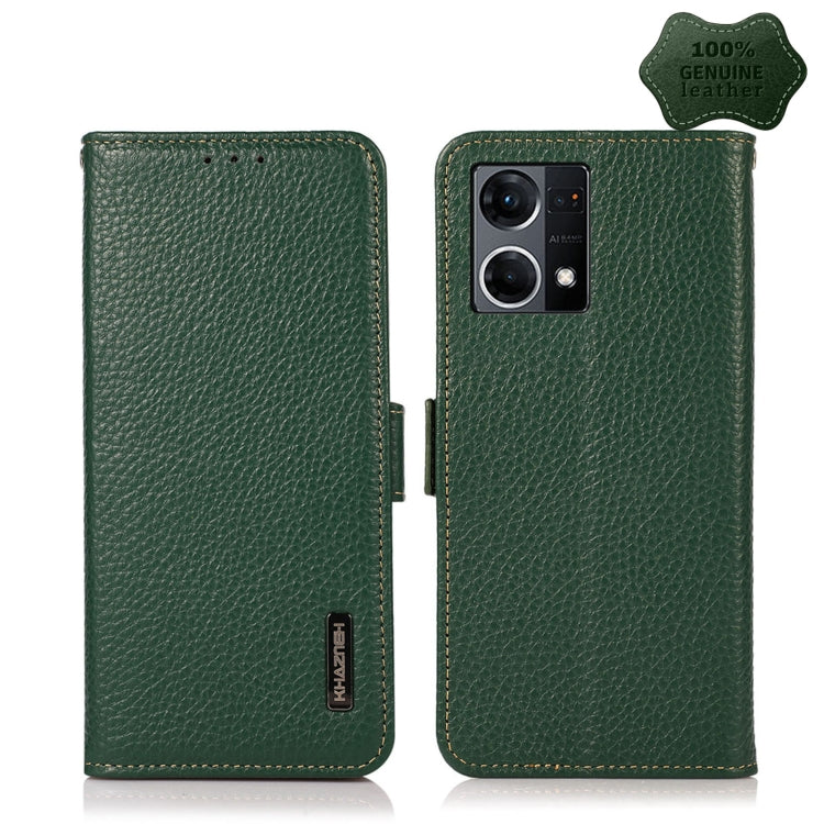 KHAZNEH Side-Magnetic Litchi Genuine Leather RFID Phone Case, For OPPO Reno7 4G Global/F21 Pro 4G, For Samsung Galaxy M53 5G