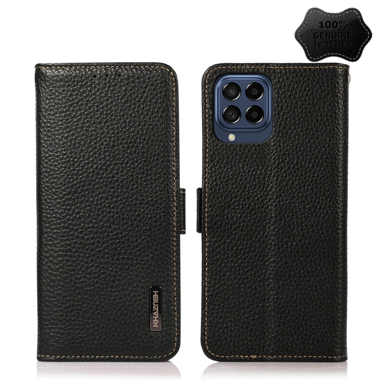 KHAZNEH Side-Magnetic Litchi Genuine Leather RFID Phone Case, For OPPO Reno7 4G Global/F21 Pro 4G, For Samsung Galaxy M53 5G