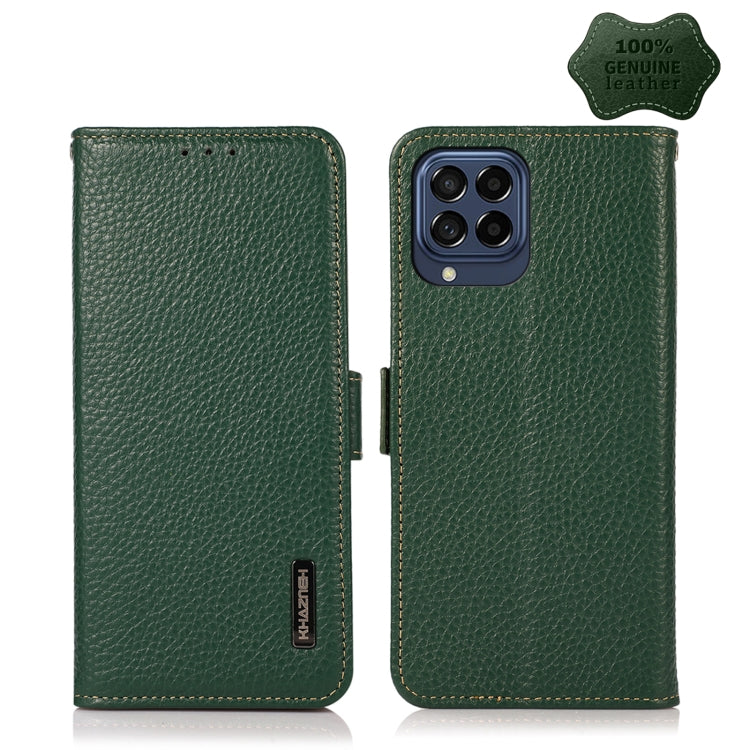 KHAZNEH Side-Magnetic Litchi Genuine Leather RFID Phone Case, For OPPO Reno7 4G Global/F21 Pro 4G, For Samsung Galaxy M53 5G