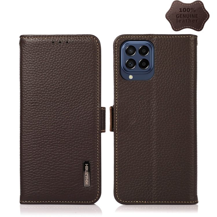 KHAZNEH Side-Magnetic Litchi Genuine Leather RFID Phone Case, For OPPO Reno7 4G Global/F21 Pro 4G, For Samsung Galaxy M53 5G