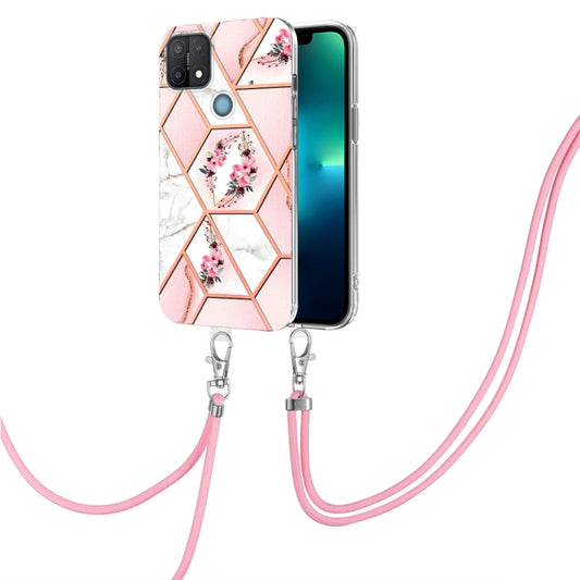 Splicing Marble Flower Pattern TPU Phone Case with Lanyard, For OPPO A15 / A15s, For OPPO A53s 5G / A55 5G / A54 4G / A16, For OPPO A74 5G / A93 5G / A54 5G / A93s 5G, For OPPO A94 5G / A95 5G, For OPPO Realme 8i, For OPPO Realme C21Y