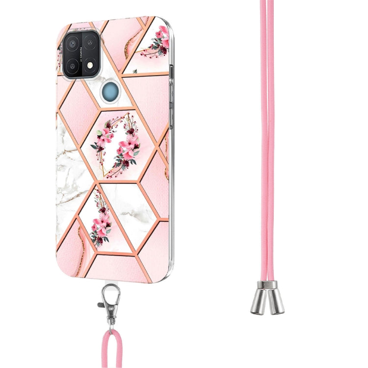 Splicing Marble Flower Pattern TPU Phone Case with Lanyard, For OPPO A15 / A15s, For OPPO A53s 5G / A55 5G / A54 4G / A16, For OPPO A74 5G / A93 5G / A54 5G / A93s 5G, For OPPO A94 5G / A95 5G, For OPPO Realme 8i, For OPPO Realme C21Y