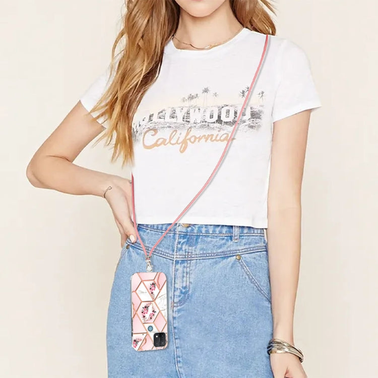 Splicing Marble Flower Pattern TPU Phone Case with Lanyard