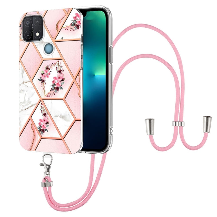 Splicing Marble Flower Pattern TPU Phone Case with Lanyard, For OPPO A15 / A15s, For OPPO A53s 5G / A55 5G / A54 4G / A16, For OPPO A74 5G / A93 5G / A54 5G / A93s 5G, For OPPO A94 5G / A95 5G, For OPPO Realme 8i, For OPPO Realme C21Y