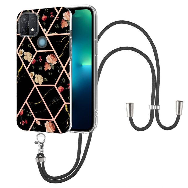 Splicing Marble Flower Pattern TPU Phone Case with Lanyard, For OPPO A15 / A15s, For OPPO A53s 5G / A55 5G / A54 4G / A16, For OPPO A74 5G / A93 5G / A54 5G / A93s 5G, For OPPO A94 5G / A95 5G, For OPPO Realme 8i, For OPPO Realme C21Y