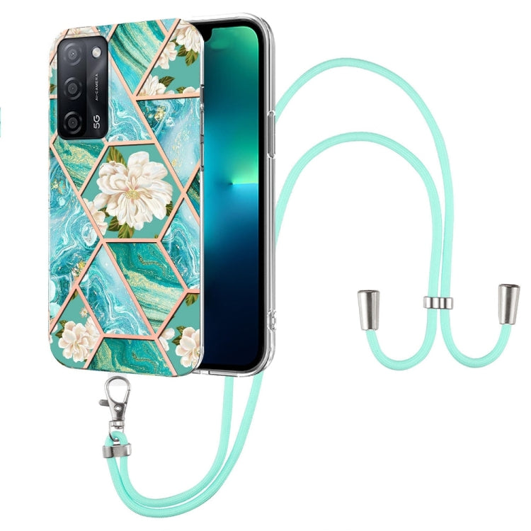 Splicing Marble Flower Pattern TPU Phone Case with Lanyard, For OPPO A15 / A15s, For OPPO A53s 5G / A55 5G / A54 4G / A16, For OPPO A74 5G / A93 5G / A54 5G / A93s 5G, For OPPO A94 5G / A95 5G, For OPPO Realme 8i, For OPPO Realme C21Y