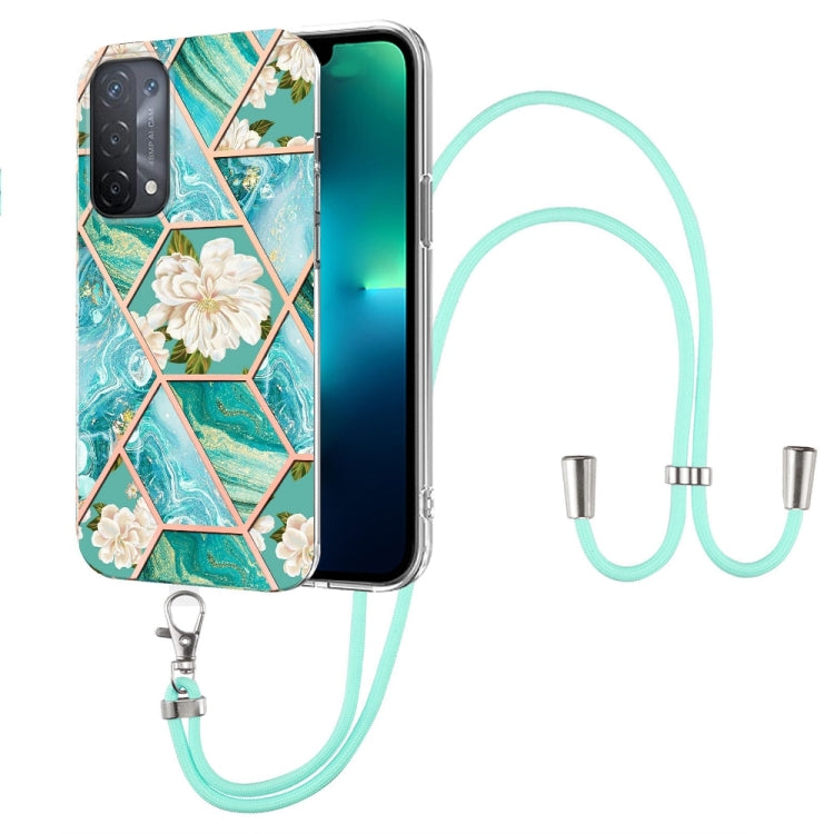 Splicing Marble Flower Pattern TPU Phone Case with Lanyard, For OPPO A15 / A15s, For OPPO A53s 5G / A55 5G / A54 4G / A16, For OPPO A74 5G / A93 5G / A54 5G / A93s 5G, For OPPO A94 5G / A95 5G, For OPPO Realme 8i, For OPPO Realme C21Y