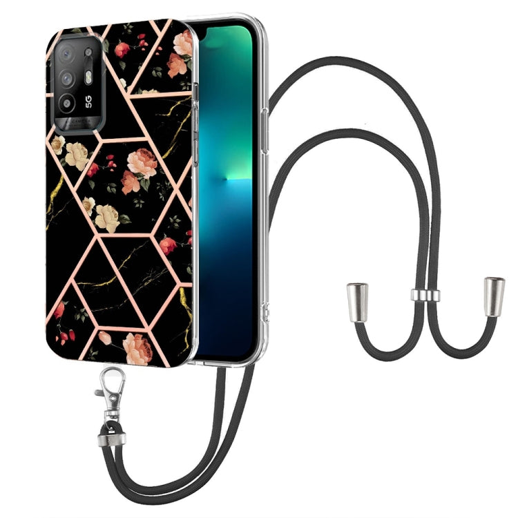 Splicing Marble Flower Pattern TPU Phone Case with Lanyard, For OPPO A15 / A15s, For OPPO A53s 5G / A55 5G / A54 4G / A16, For OPPO A74 5G / A93 5G / A54 5G / A93s 5G, For OPPO A94 5G / A95 5G, For OPPO Realme 8i, For OPPO Realme C21Y