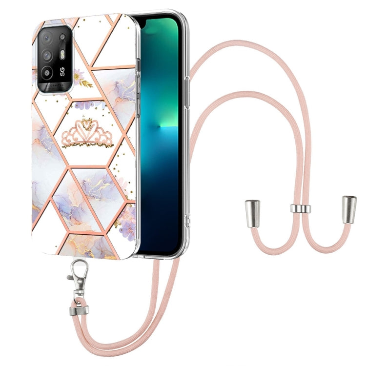 Splicing Marble Flower Pattern TPU Phone Case with Lanyard, For OPPO A15 / A15s, For OPPO A53s 5G / A55 5G / A54 4G / A16, For OPPO A74 5G / A93 5G / A54 5G / A93s 5G, For OPPO A94 5G / A95 5G, For OPPO Realme 8i, For OPPO Realme C21Y