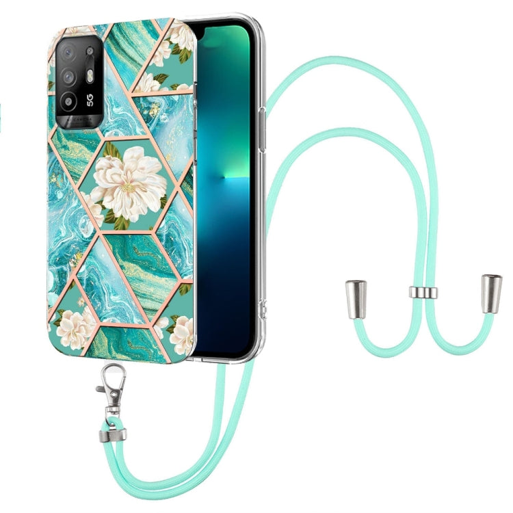 Splicing Marble Flower Pattern TPU Phone Case with Lanyard, For OPPO A15 / A15s, For OPPO A53s 5G / A55 5G / A54 4G / A16, For OPPO A74 5G / A93 5G / A54 5G / A93s 5G, For OPPO A94 5G / A95 5G, For OPPO Realme 8i, For OPPO Realme C21Y