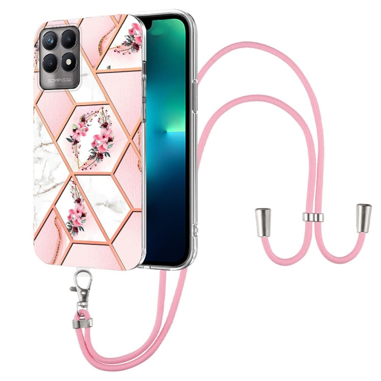 Splicing Marble Flower Pattern TPU Phone Case with Lanyard, For OPPO A15 / A15s, For OPPO A53s 5G / A55 5G / A54 4G / A16, For OPPO A74 5G / A93 5G / A54 5G / A93s 5G, For OPPO A94 5G / A95 5G, For OPPO Realme 8i, For OPPO Realme C21Y