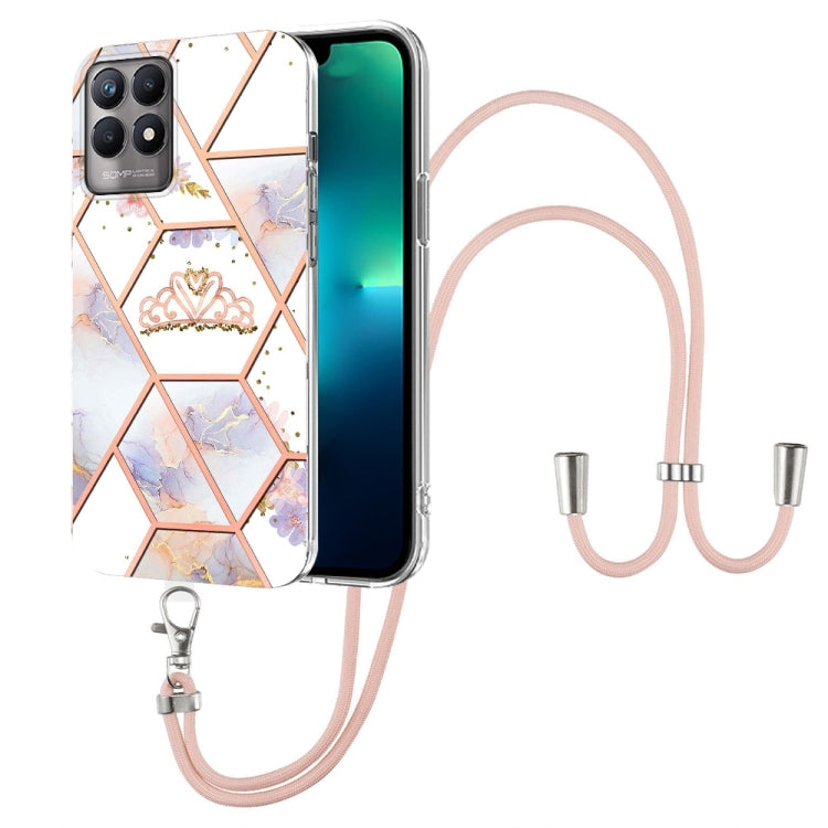 Splicing Marble Flower Pattern TPU Phone Case with Lanyard, For OPPO A15 / A15s, For OPPO A53s 5G / A55 5G / A54 4G / A16, For OPPO A74 5G / A93 5G / A54 5G / A93s 5G, For OPPO A94 5G / A95 5G, For OPPO Realme 8i, For OPPO Realme C21Y