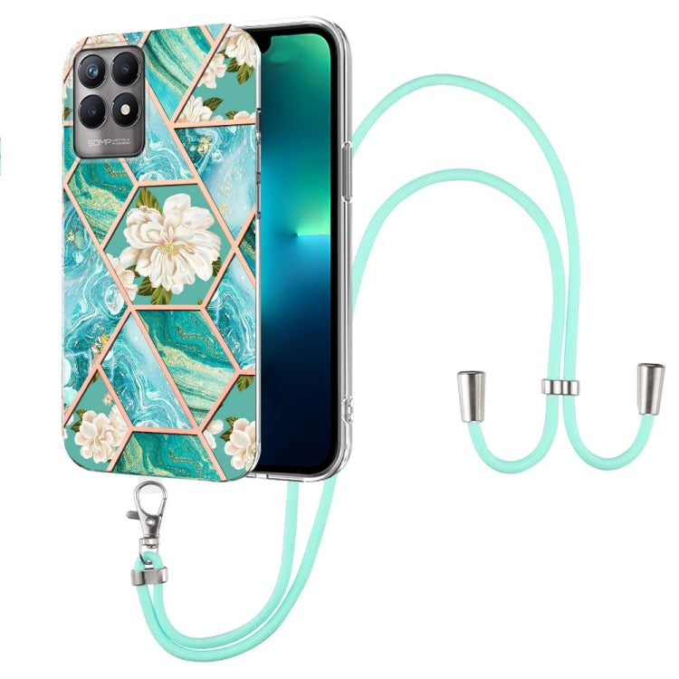 Splicing Marble Flower Pattern TPU Phone Case with Lanyard, For OPPO A15 / A15s, For OPPO A53s 5G / A55 5G / A54 4G / A16, For OPPO A74 5G / A93 5G / A54 5G / A93s 5G, For OPPO A94 5G / A95 5G, For OPPO Realme 8i, For OPPO Realme C21Y