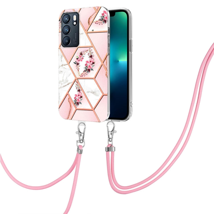 Splicing Marble Flower Pattern TPU Phone Case with Lanyard, For OPPO Reno6 5G, For OPPO Reno6 Pro+ 5G / Reno6 Pro Foreign