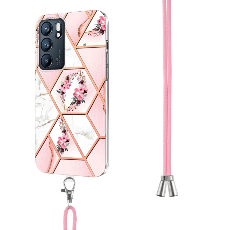 Splicing Marble Flower Pattern TPU Phone Case with Lanyard, For OPPO Reno6 5G, For OPPO Reno6 Pro+ 5G / Reno6 Pro Foreign