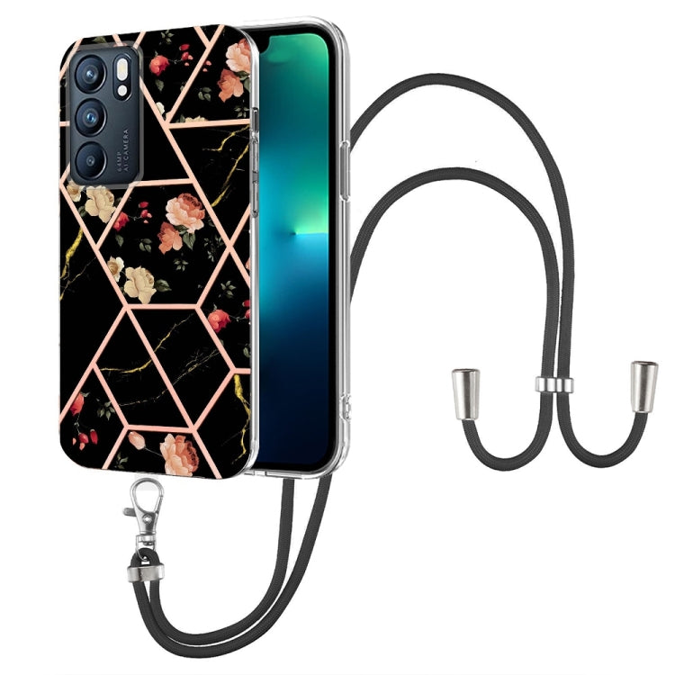 Splicing Marble Flower Pattern TPU Phone Case with Lanyard, For OPPO Reno6 5G, For OPPO Reno6 Pro+ 5G / Reno6 Pro Foreign