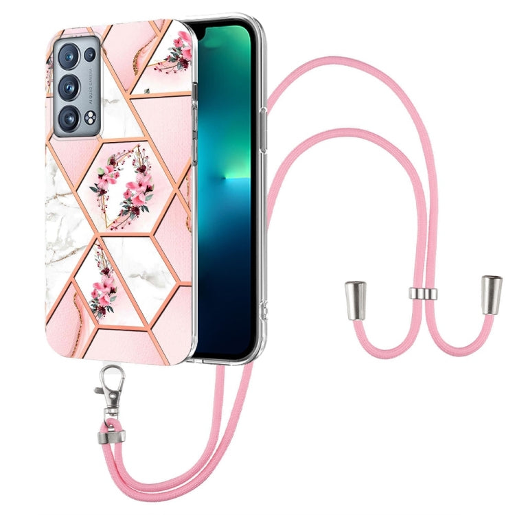 Splicing Marble Flower Pattern TPU Phone Case with Lanyard, For OPPO Reno6 5G, For OPPO Reno6 Pro+ 5G / Reno6 Pro Foreign