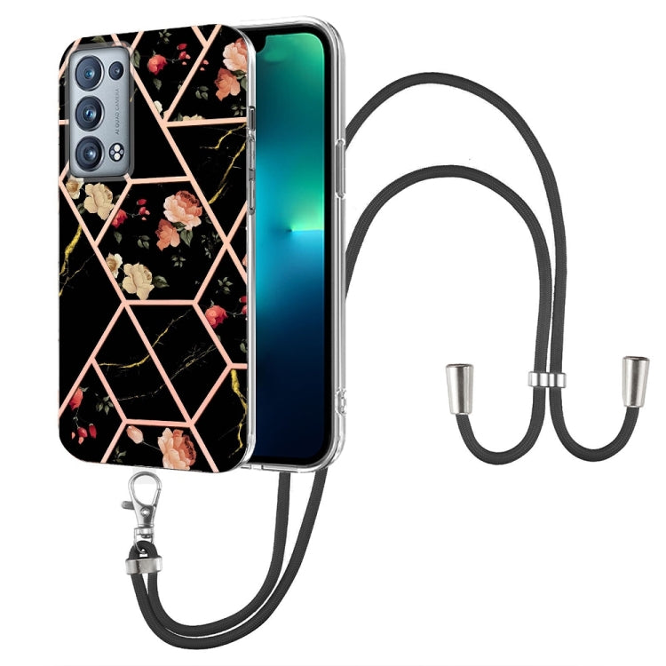 Splicing Marble Flower Pattern TPU Phone Case with Lanyard, For OPPO Reno6 5G, For OPPO Reno6 Pro+ 5G / Reno6 Pro Foreign