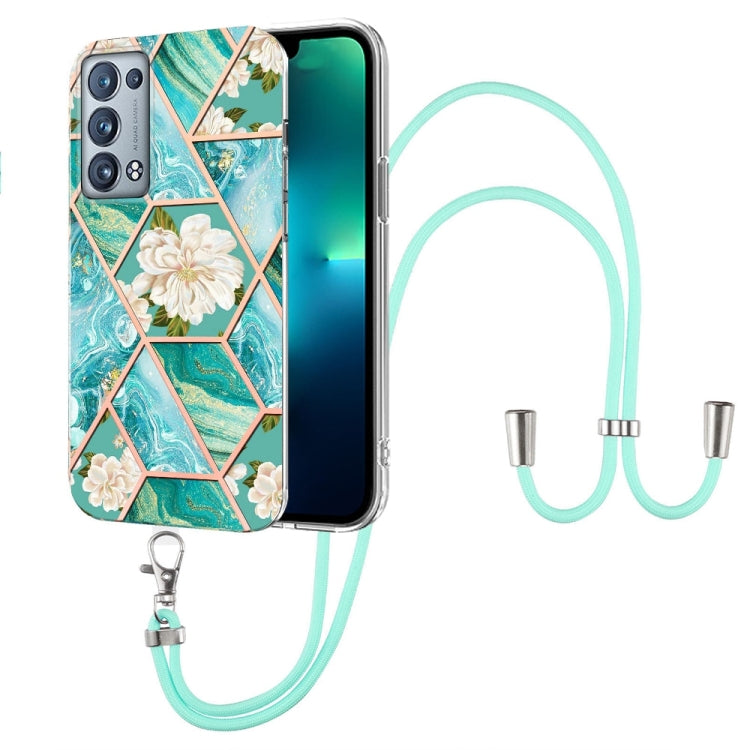 Splicing Marble Flower Pattern TPU Phone Case with Lanyard, For OPPO Reno6 5G, For OPPO Reno6 Pro+ 5G / Reno6 Pro Foreign